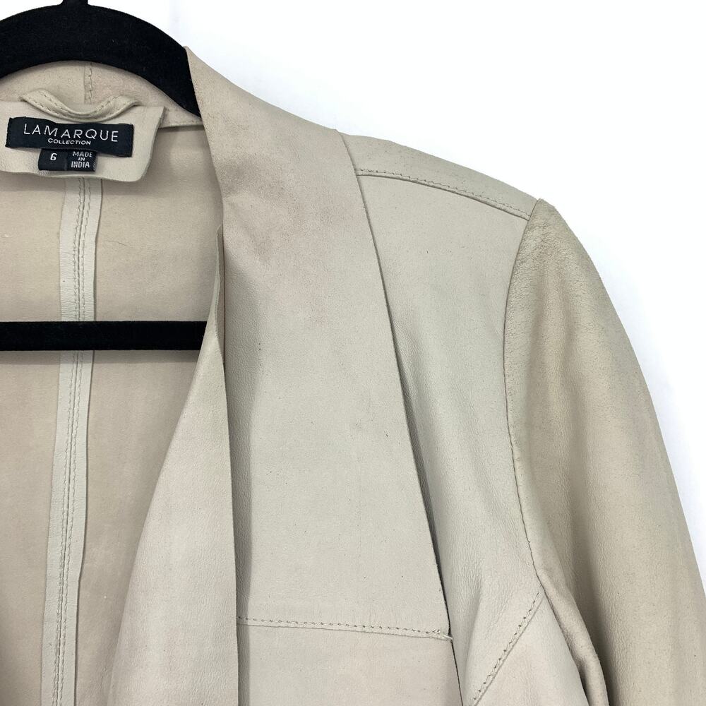 LaMarque Collection Draped Front Leather Jacket Cream Beige Womens Size 6 - Picture 3 of 6